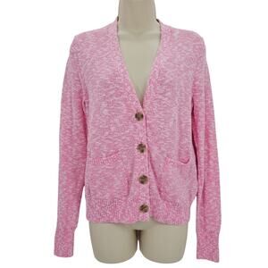 J. Crew Womans size S Long Sleeve Beach Cardigan Sweater BH608 Pink/White NWOT